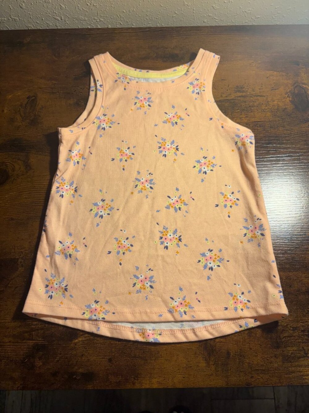 Girls Peach Floral Sleeveless Tank Top
